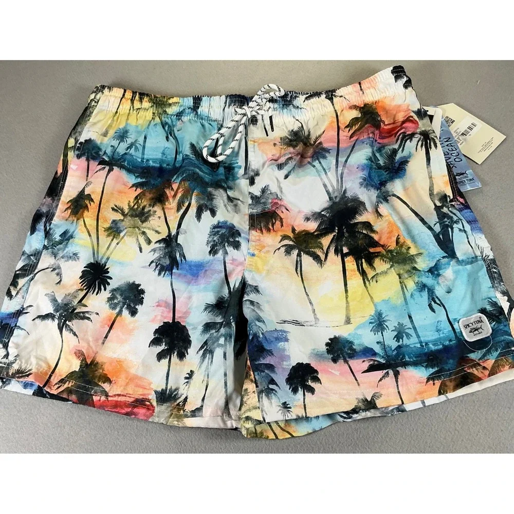 Spicy Tuna Men's 2XL NWT Tropical Palm Tree Swim Trunks Beach Shorts